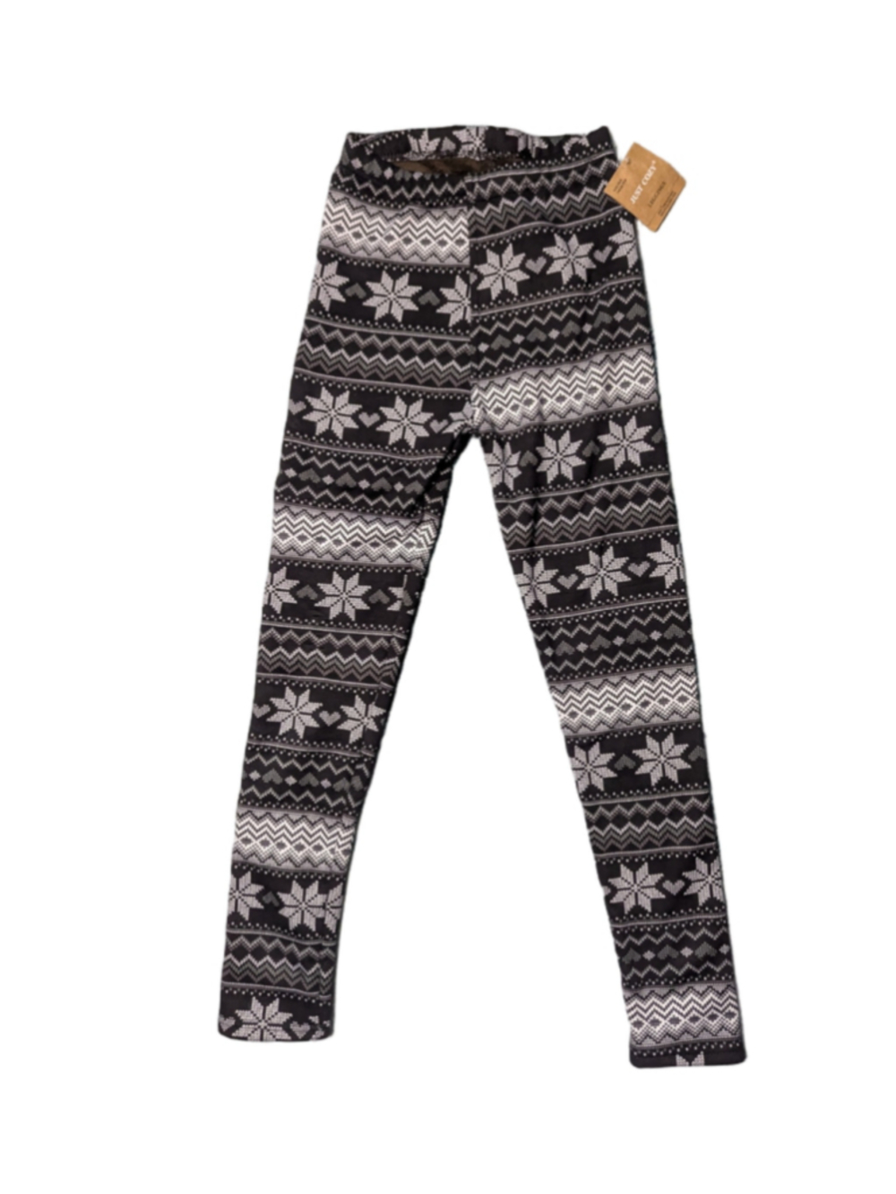 Just Cozy Fair Isle Snowflake Fleece Lined Leggings Black White XS/S NWT